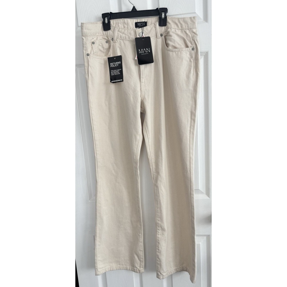 Boohoo Man Ecru Jeans Mens 34x31 Off-White‎ Slim Flared Leg NWT
